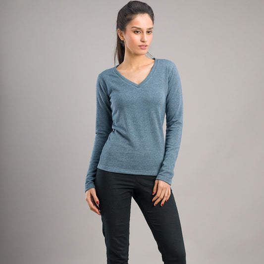 V-Neck Cozy Sweatshirt (Blue Melange)