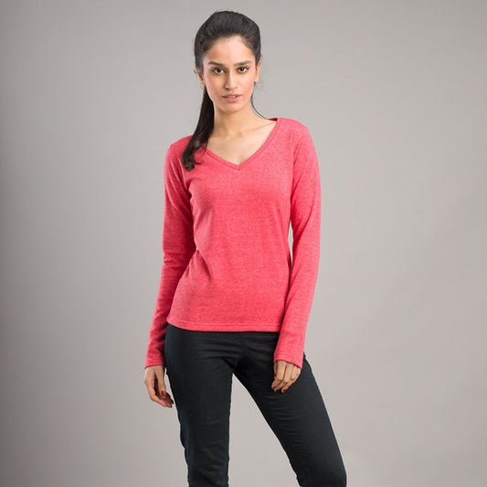 V-Neck Cozy Sweatshirt (Pink Melange)