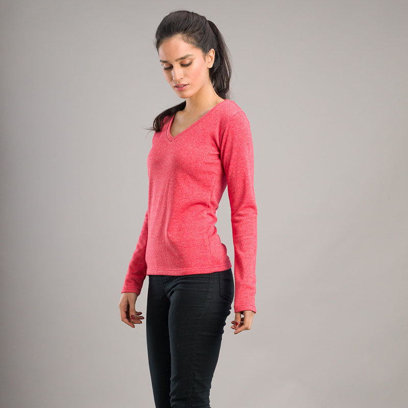 V-Neck Cozy Sweatshirt (Pink Melange)