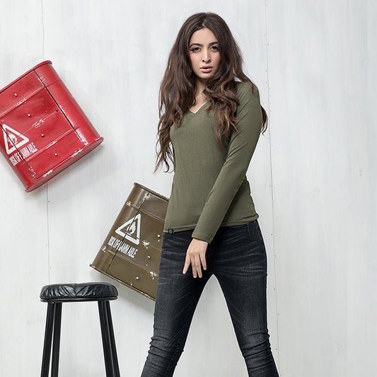 Long-Sleeve V Tee (Olive)